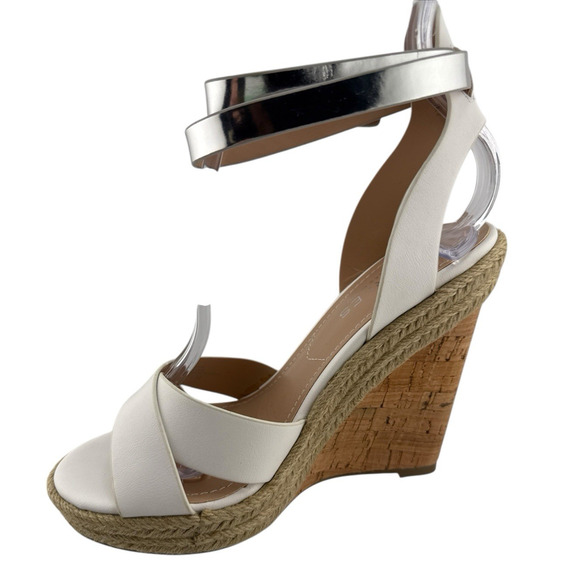 CHARLES by CHARLES DAVID White Brit Platform Wedge Leather Sandal Size 5.5 M NWB - Picture 1 of 16